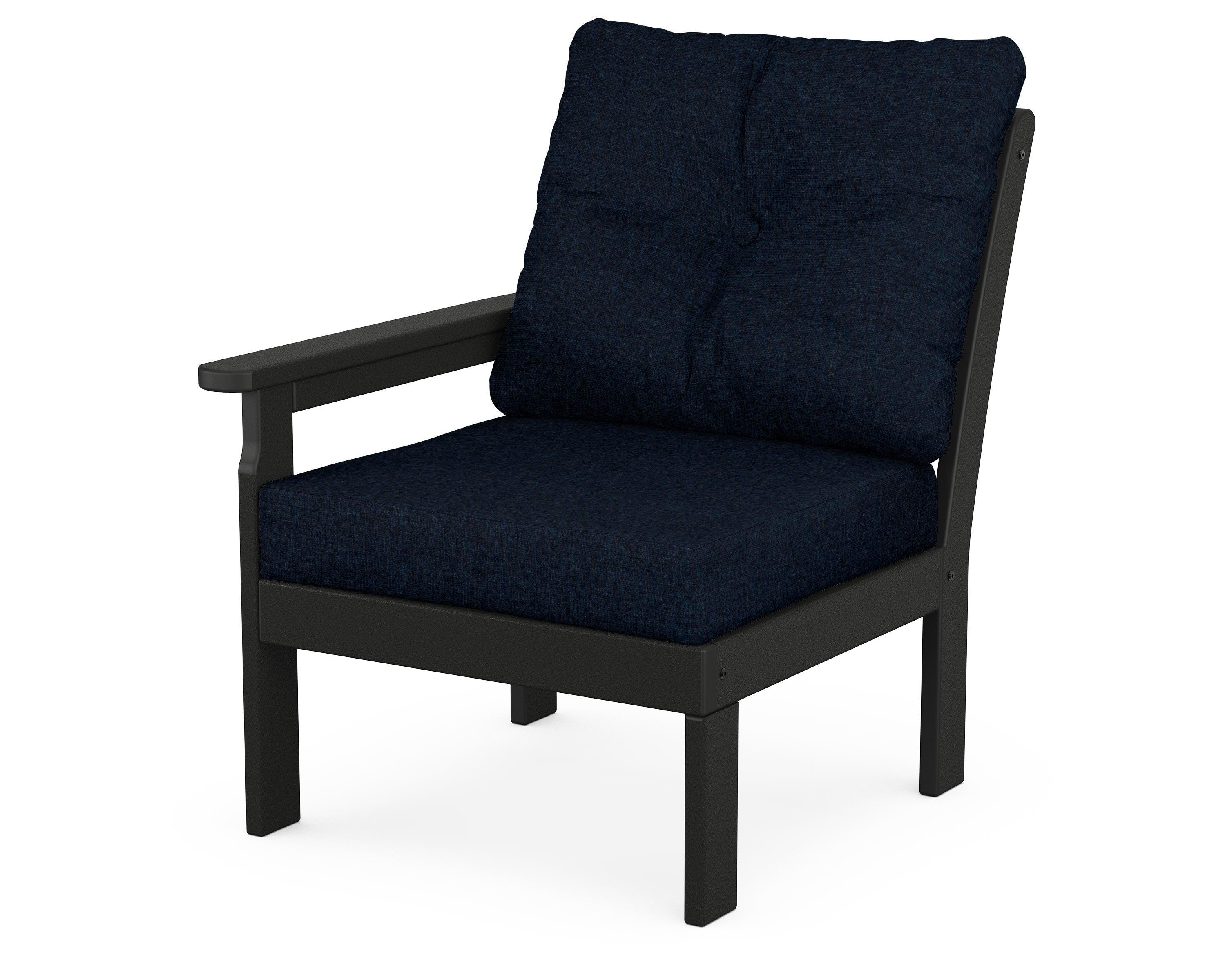 POLYWOOD® Vineyard Modular Left Arm Chair in Black / Marine Indigo