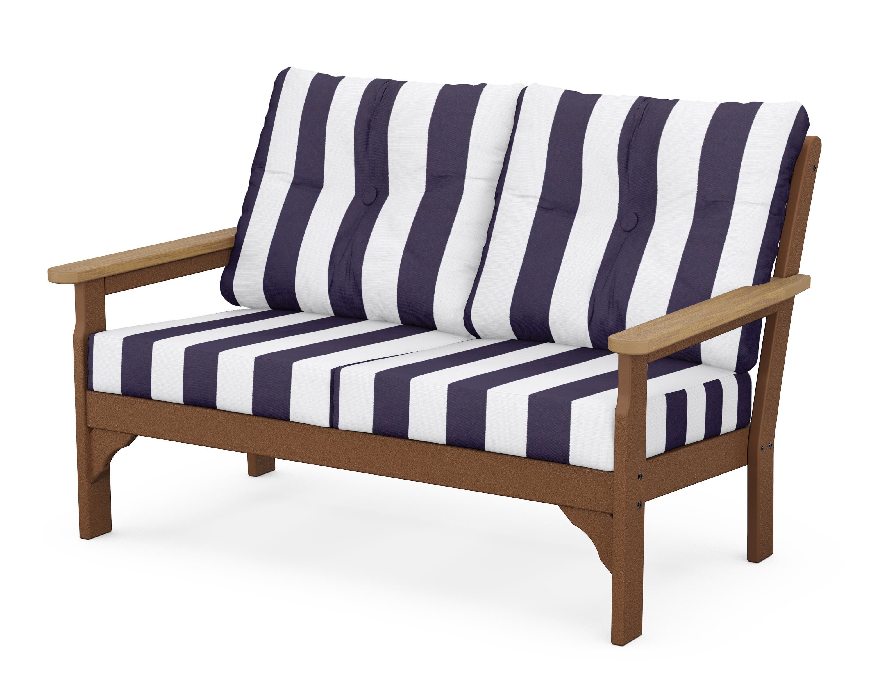 POLYWOOD® Vineyard Deep Seating Loveseat in Teak / Natural / Cabana Stripe Navy