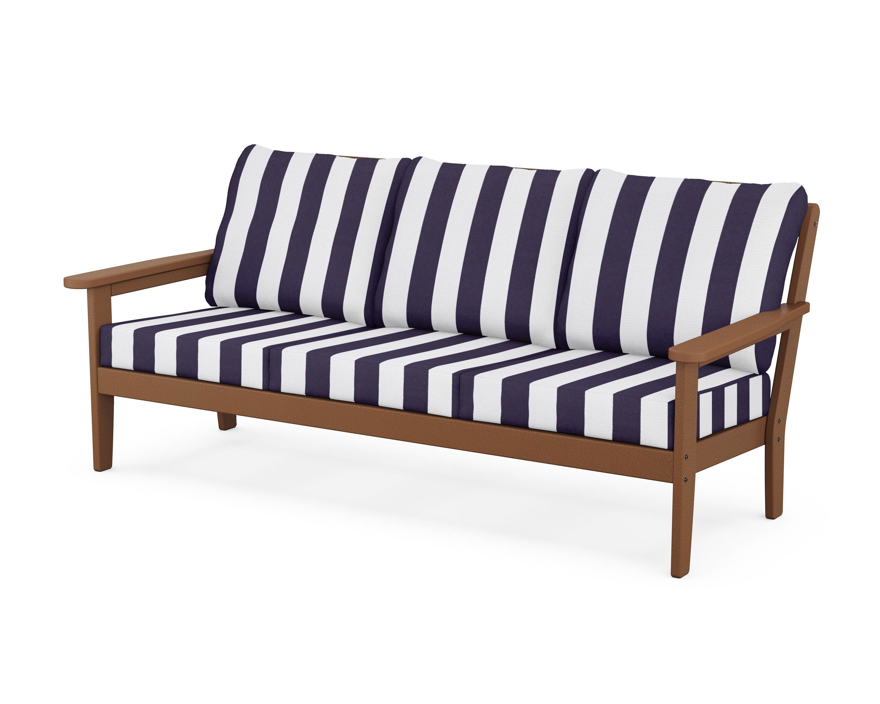 Country Living Cottage Deep Seating Sofa in Teak / Cabana Stripe Navy