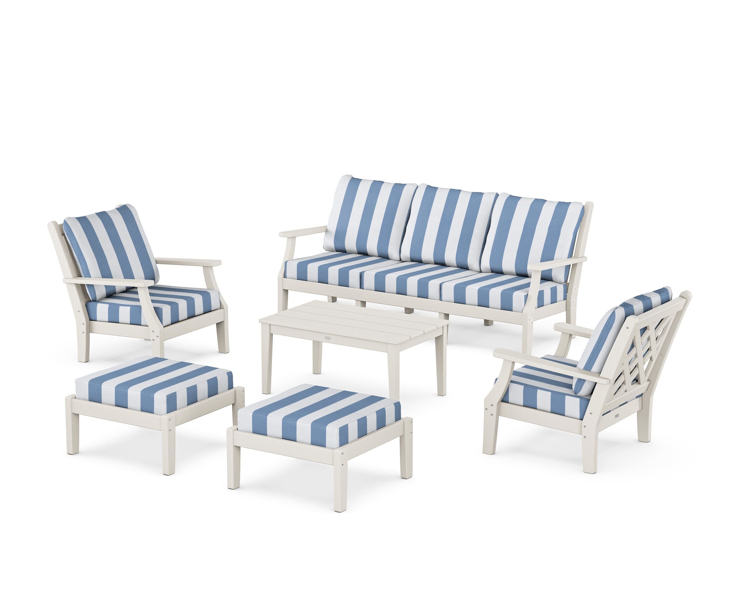 Country Living Wovendale 6-Piece Lounge Sofa Set in Sand / Cabana Stripe Sky Blue