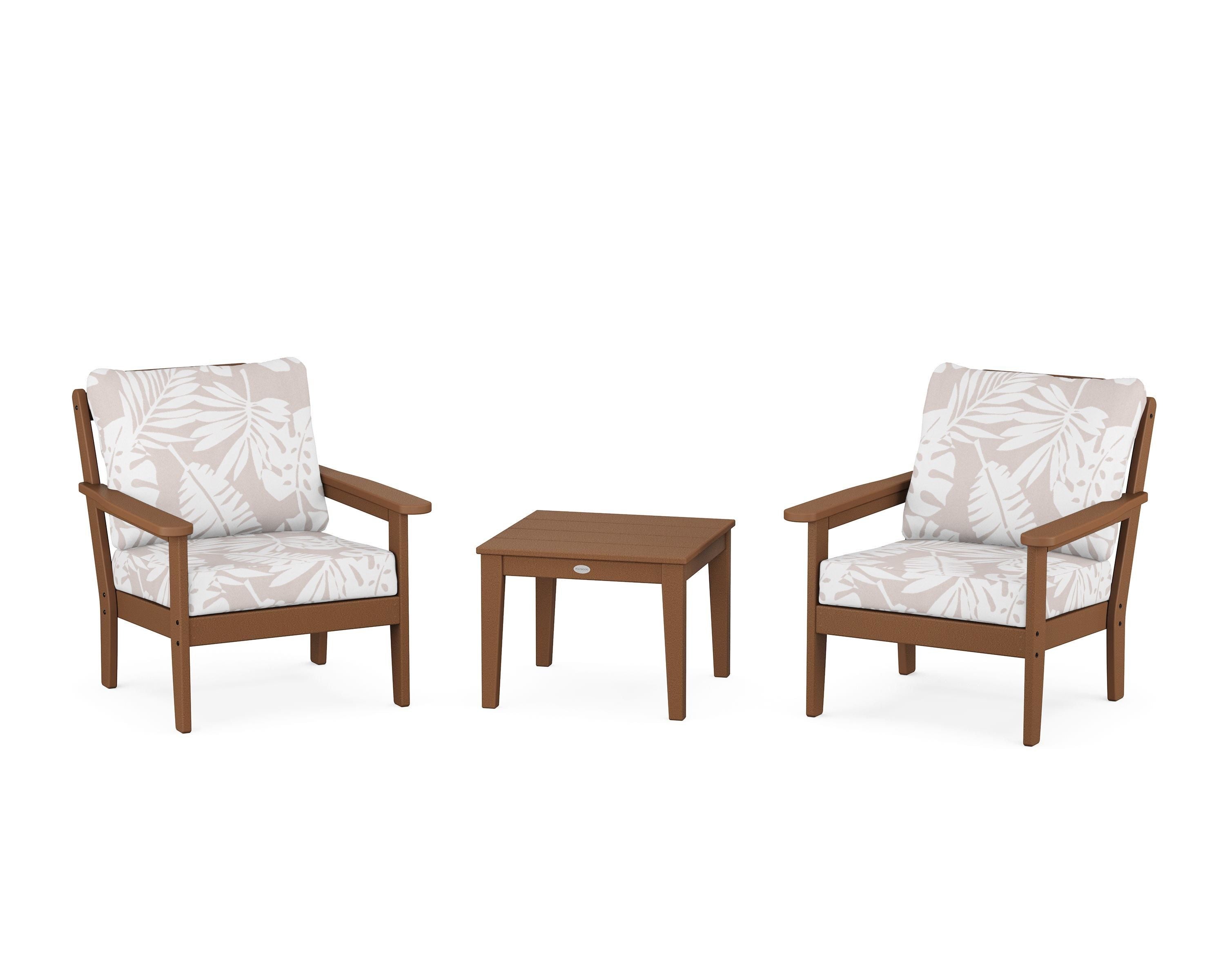 Country Living Cottage 3-Piece Deep Seating Set in Teak / Leaf Dune Burlap