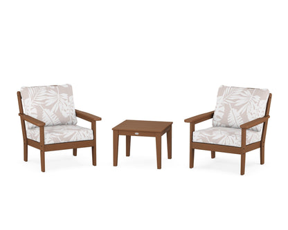 Country Living Cottage 3-Piece Deep Seating Set in Teak / Leaf Dune Burlap