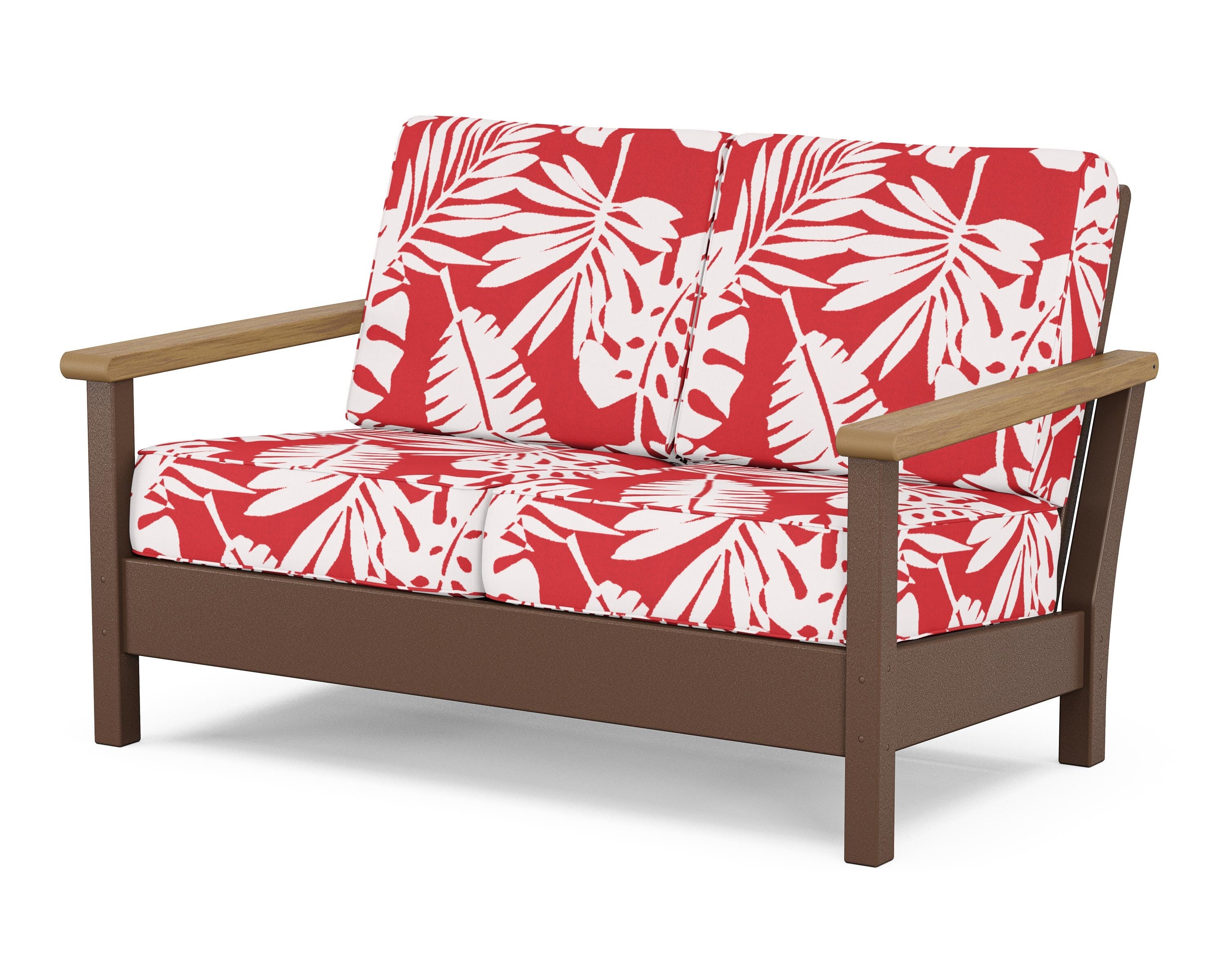 POLYWOOD® Harbour Deep Seating Loveseat in Mahogany / Natural / Leaf Crimson