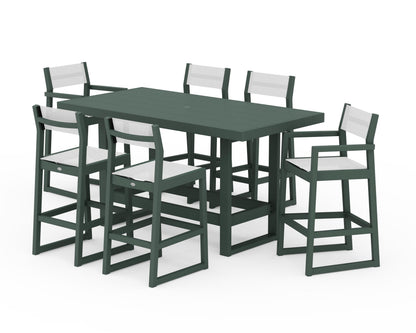 POLYWOOD® EDGE Sling 7-Piece Bar Table Set in Green / White Sling