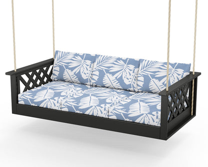 Country Living Wovendale Daybed Swing in Black / Leaf Sky Blue