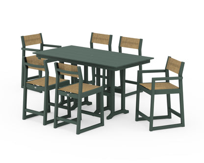 POLYWOOD® EDGE Sling 7-Piece Farmhouse Counter Set in Green / Burlap Sling