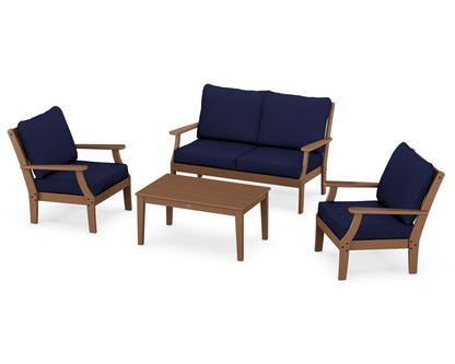 POLYWOOD® Braxton 4-Piece Deep Seating Chair Set in Teak / Navy