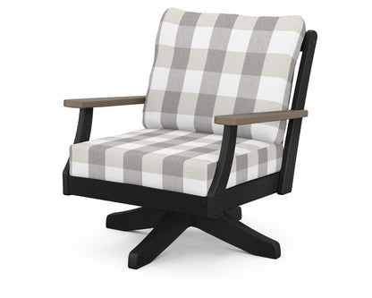 POLYWOOD® Braxton Deep Seating Swivel Chair in Black / Kona / Buffalo Plaid Grey Mist