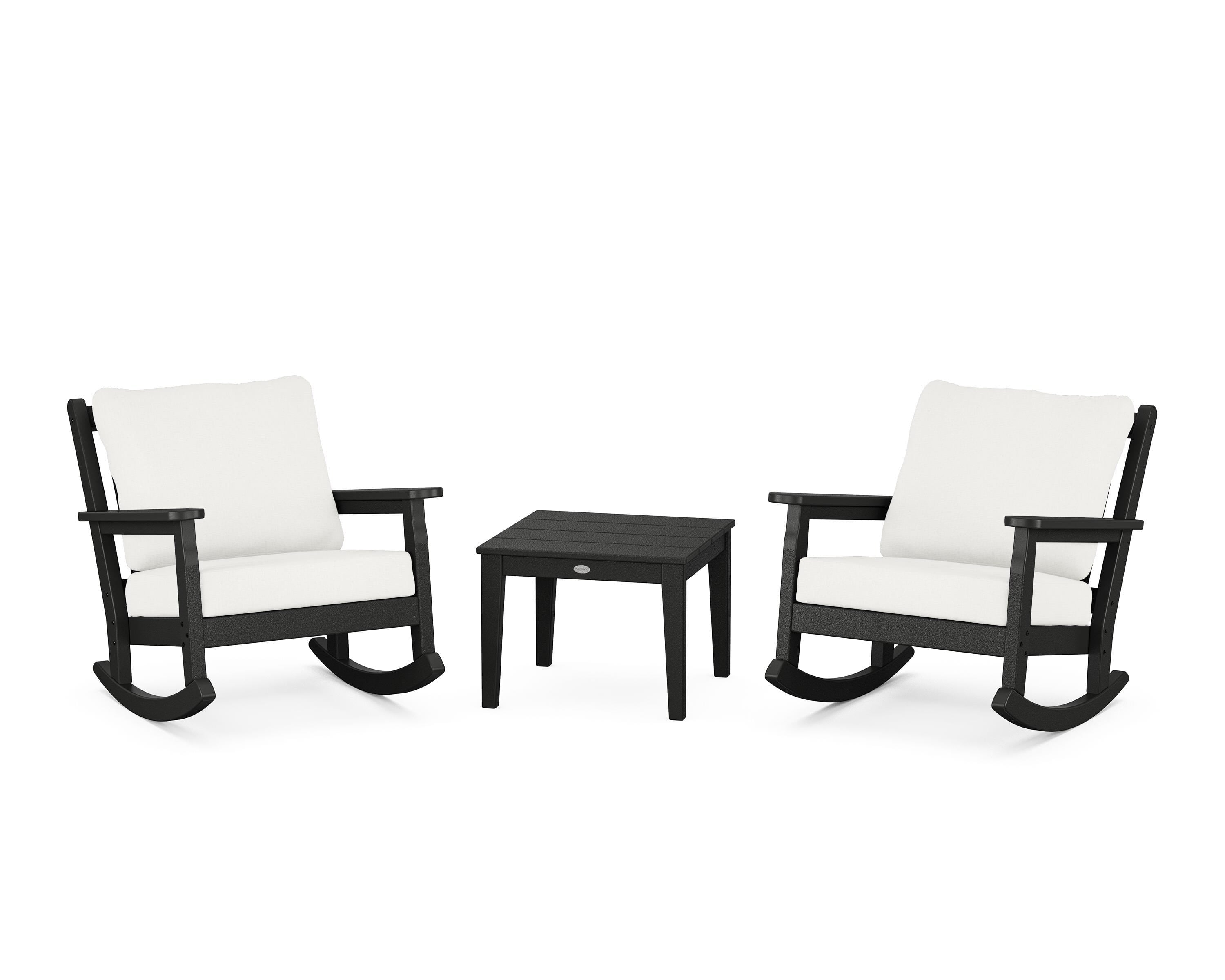 POLYWOOD® Chippendale 3-Piece Deep Seating Rocker Set in Black / Natural Linen