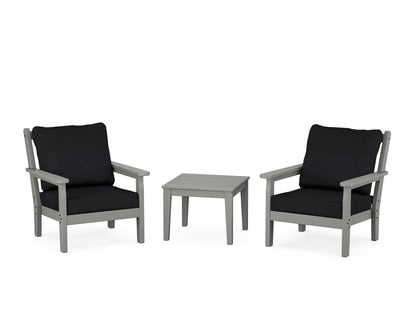 POLYWOOD® Chippendale 3-Piece Deep Seating Set in Slate Grey / Midnight Linen
