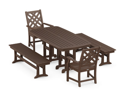 Country Living Wovendale 5-Piece Dining Set with Benches in Mahogany