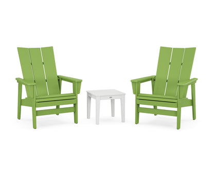 POLYWOOD® 3-Piece Modern Grand Upright Adirondack Set in Lime / White