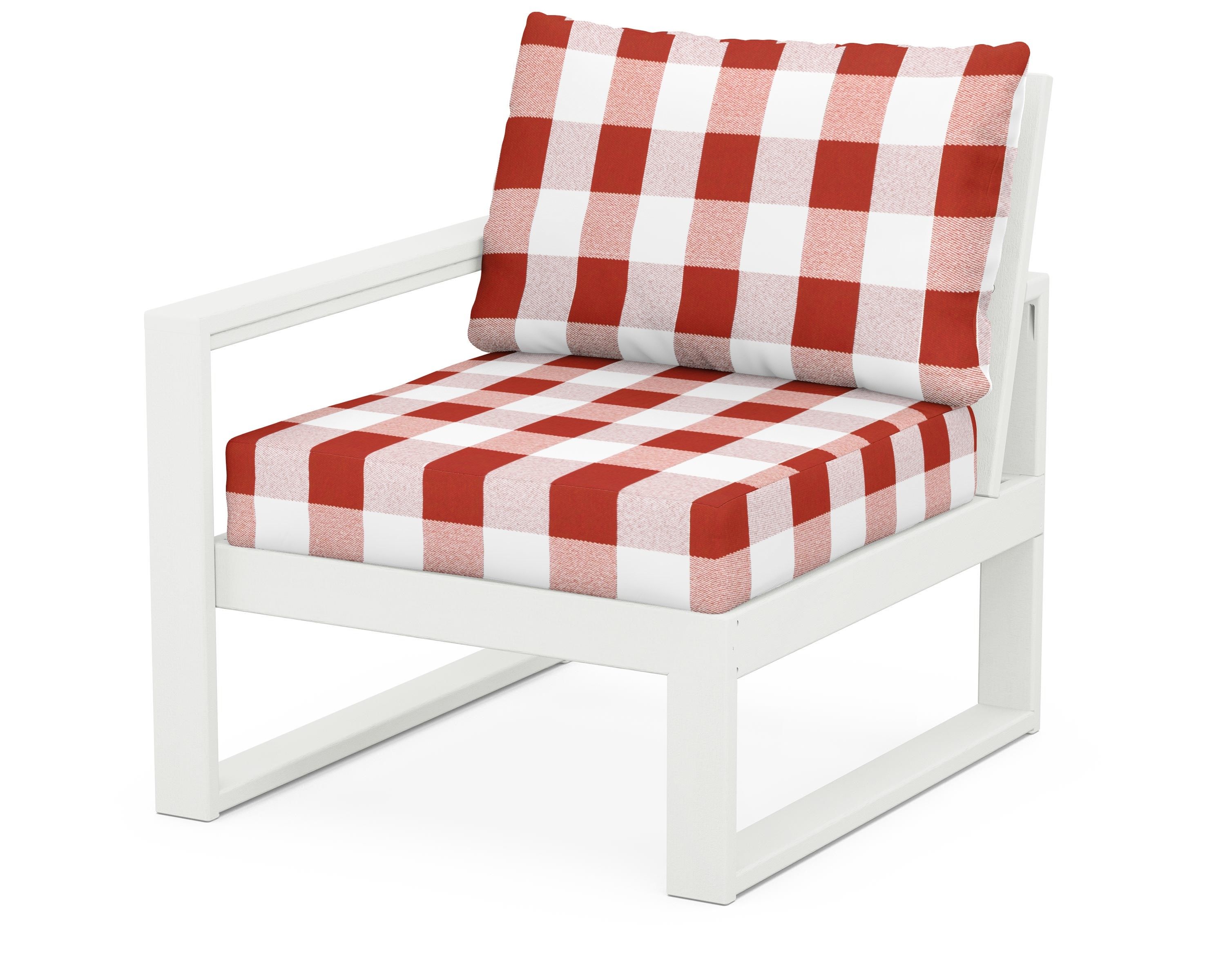 POLYWOOD® EDGE Modular Left Arm Chair in Vintage White / Buffalo Plaid Crimson
