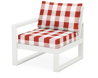POLYWOOD® EDGE Modular Left Arm Chair in Vintage White / Buffalo Plaid Crimson