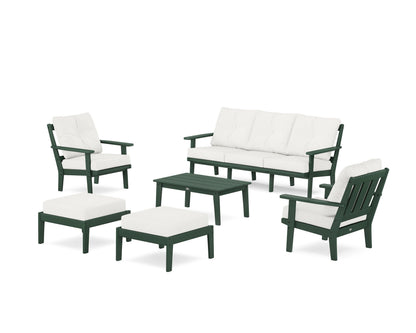POLYWOOD® Oxford 6-Piece Lounge Sofa Set in Green / Natural Linen