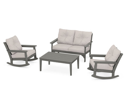 POLYWOOD® Vineyard 4-Piece Deep Seating Rocking Chair Set in Slate Grey / Dune Burlap