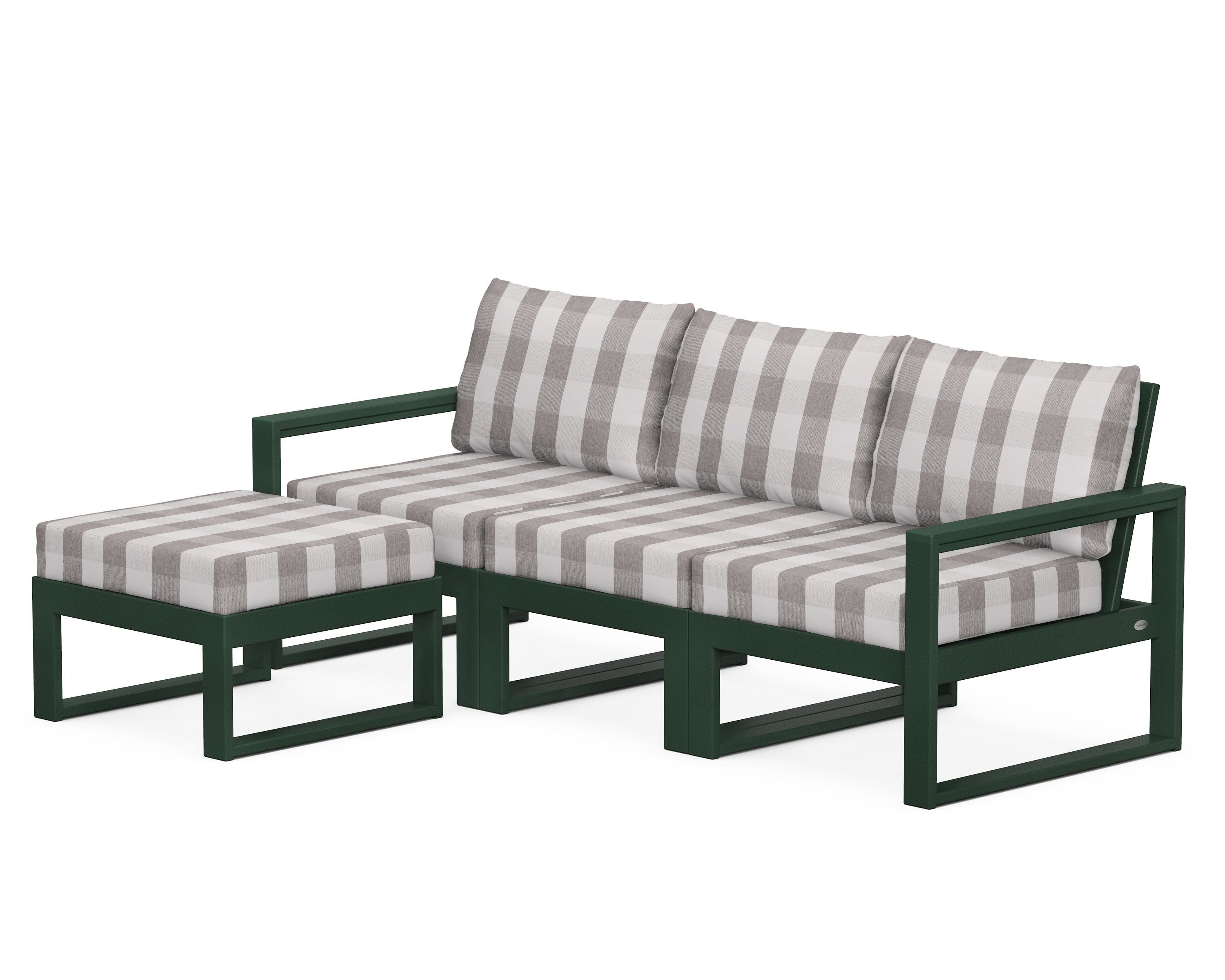 POLYWOOD® EDGE 4-Piece Modular Deep Seating Set with Ottoman in Green / Buffalo Plaid Grey Mist