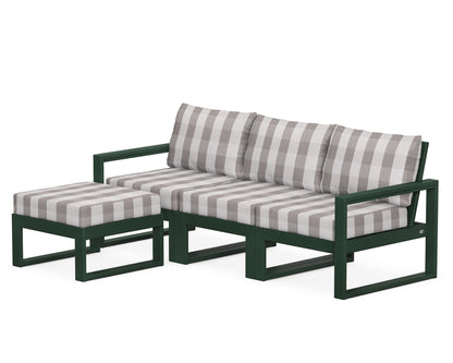 POLYWOOD® EDGE 4-Piece Modular Deep Seating Set with Ottoman in Green / Buffalo Plaid Grey Mist