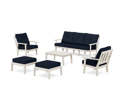 POLYWOOD® Oxford 6-Piece Lounge Sofa Set in Sand / Marine Indigo