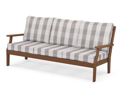 POLYWOOD® Braxton Deep Seating Sofa in Teak / Buffalo Plaid Grey Mist