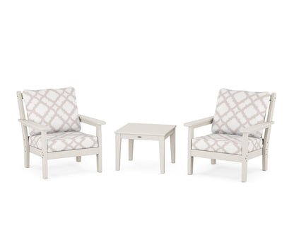 POLYWOOD® Chippendale 3-Piece Deep Seating Set in Sand / Trellis Dune Burlap