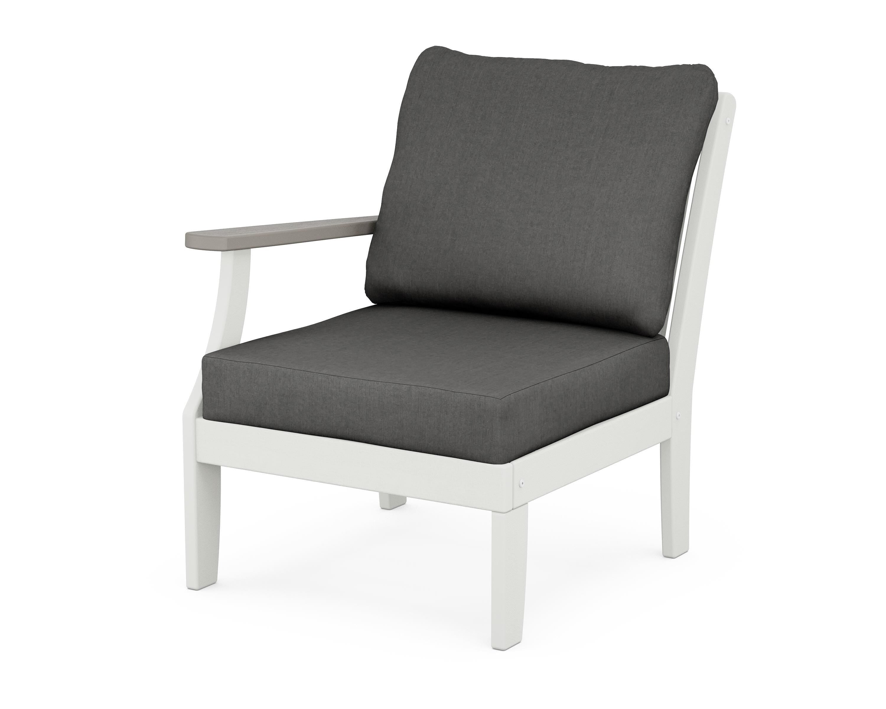 POLYWOOD® Braxton Modular Left Arm Chair in White / Driftwood / Spectrum Carbon