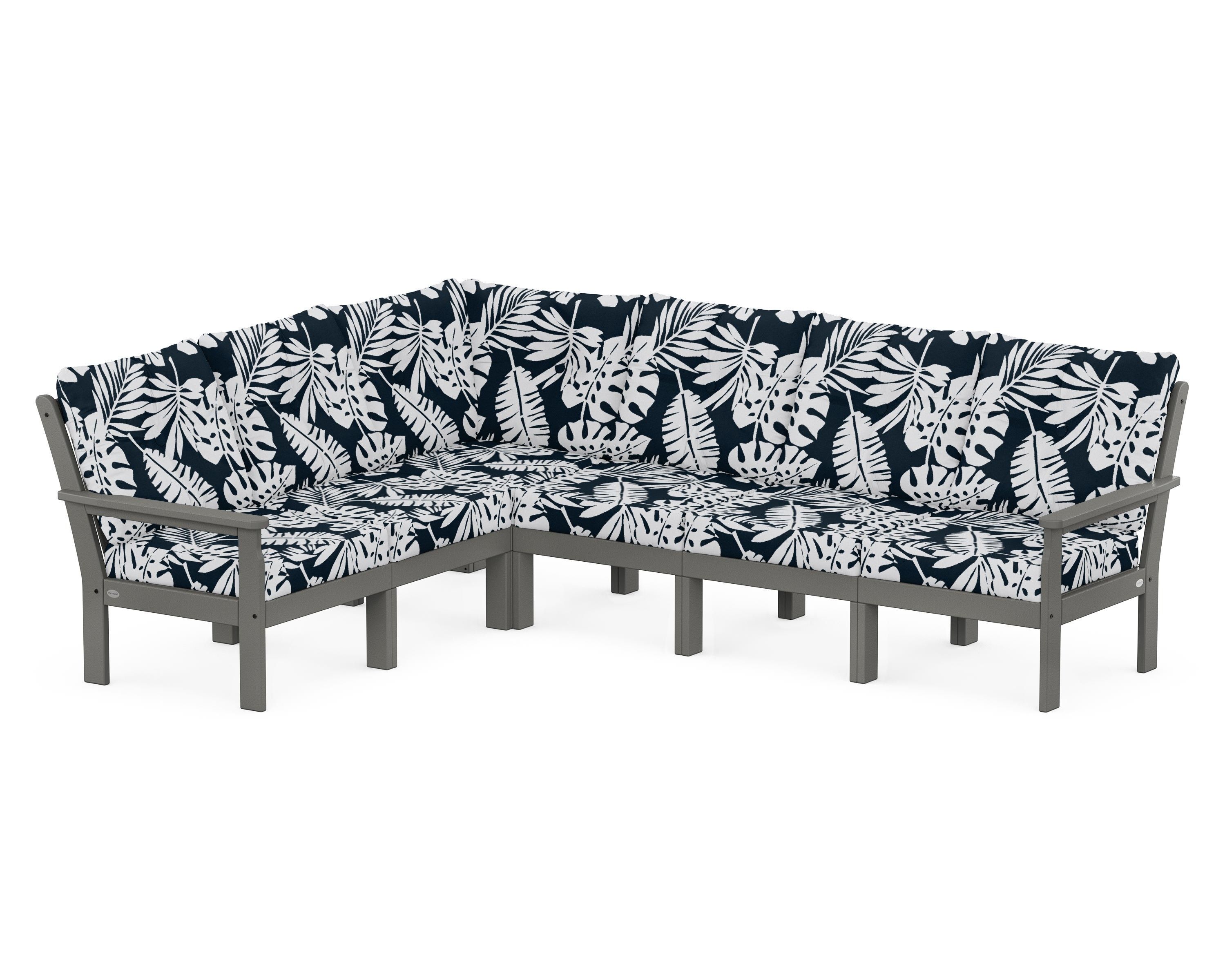 POLYWOOD® Vineyard 6-Piece Sectional in Slate Grey / Leaf Marine Indigo