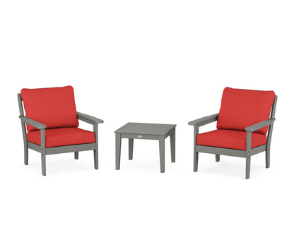 Country Living Cottage 3-Piece Deep Seating Set in Slate Grey / Crimson Linen