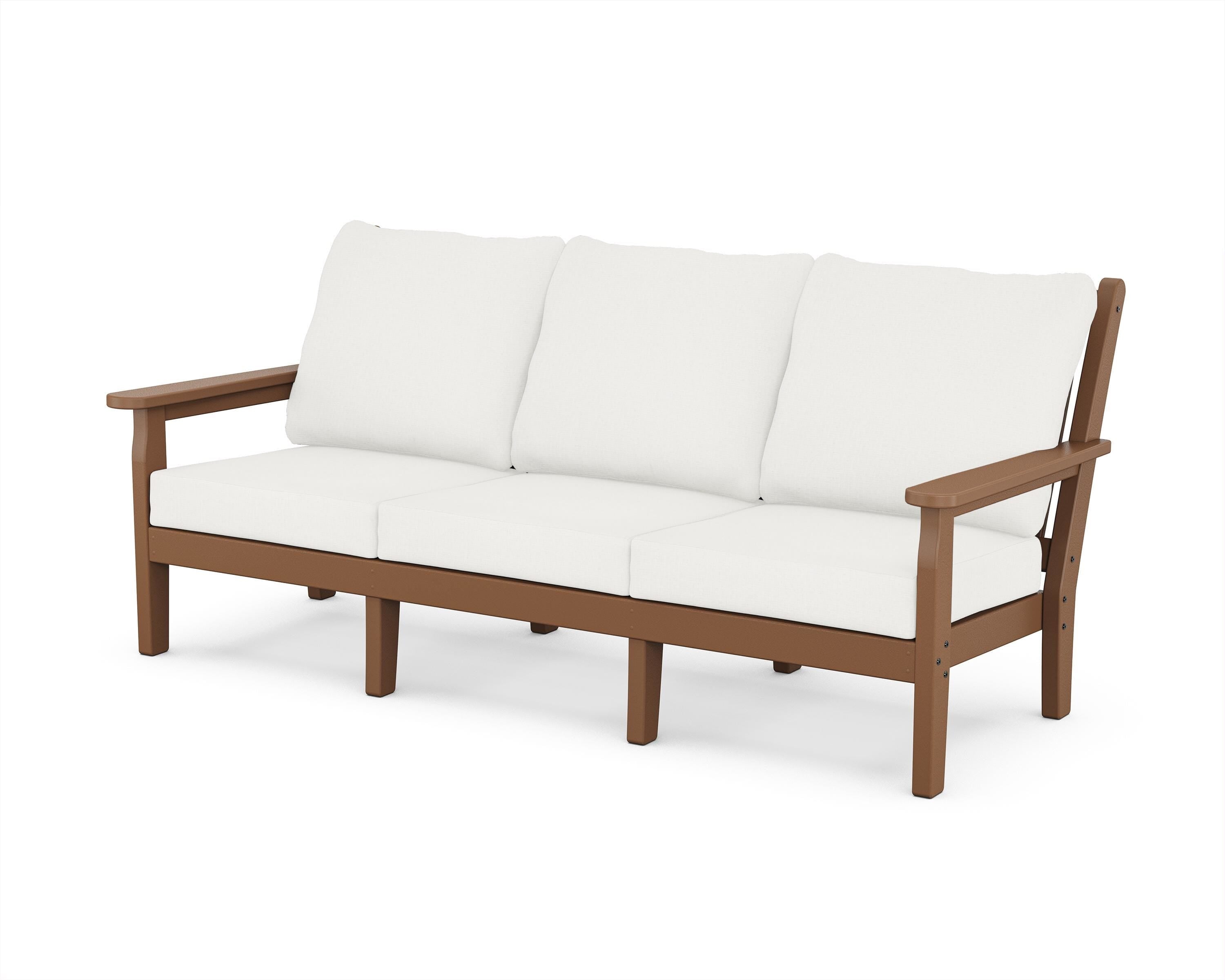 POLYWOOD® Chippendale Deep Seating Sofa in Teak / Natural Linen