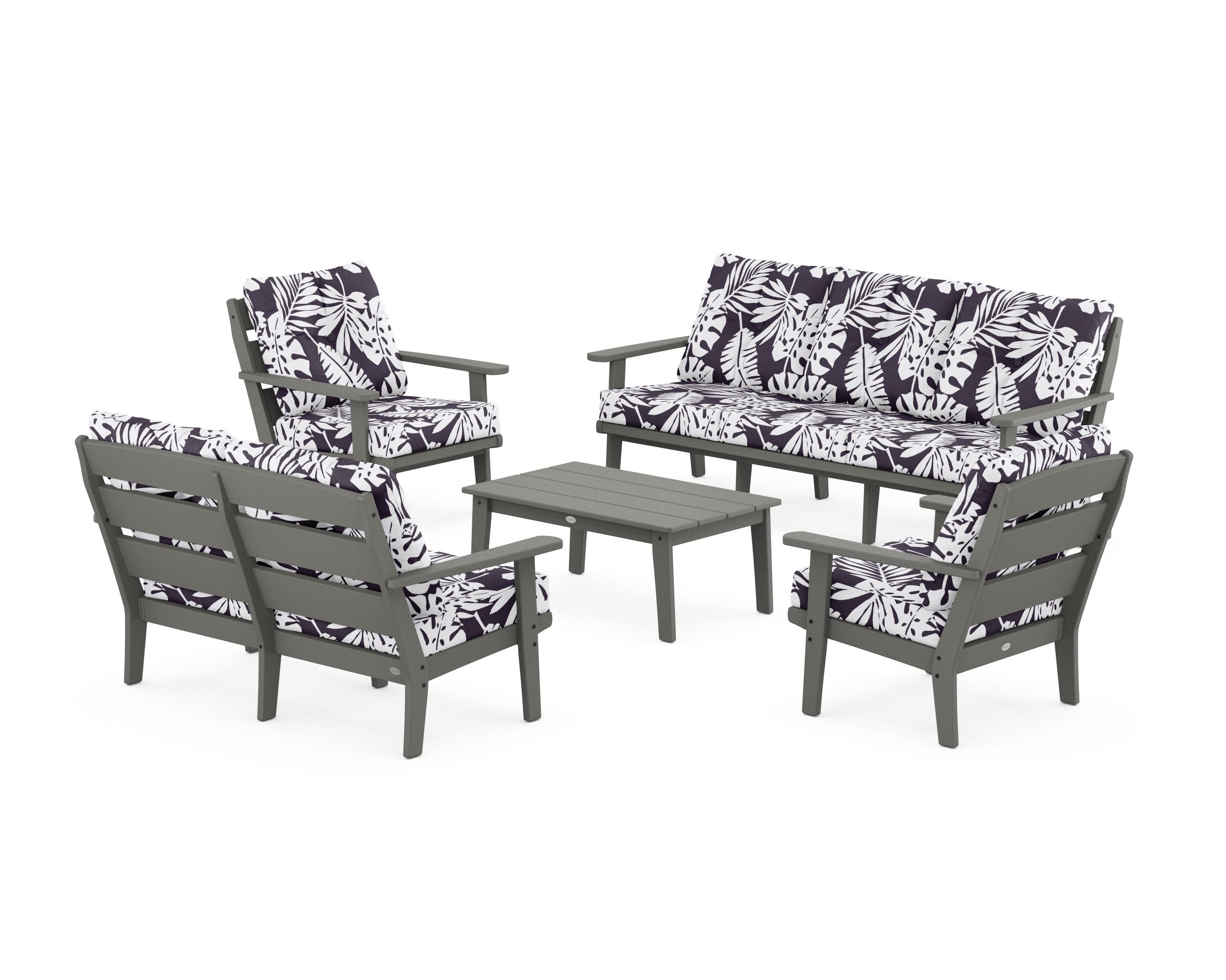POLYWOOD® Lakeside 5-Piece Lounge Sofa Set in Slate Grey / Leaf Navy