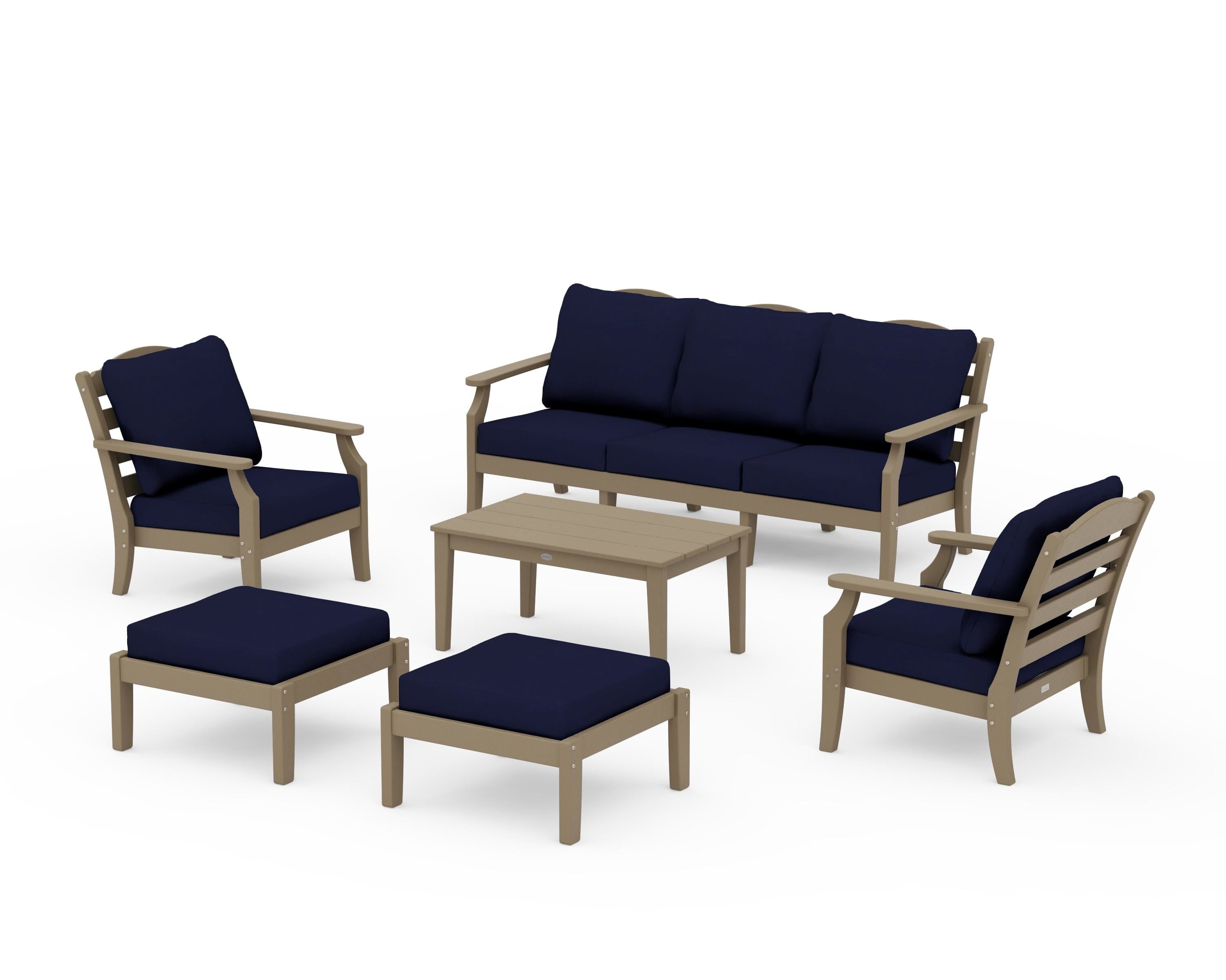 Draper James™ by  POLYWOOD® Savannah 6-Piece Lounge Sofa Set in Vintage Sahara / Navy