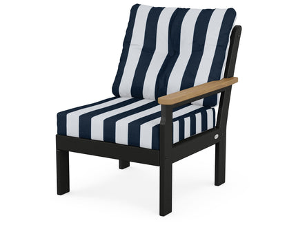 POLYWOOD® Vineyard Modular Right Arm Chair in Black / Natural / Cabana Stripe Marine Indigo