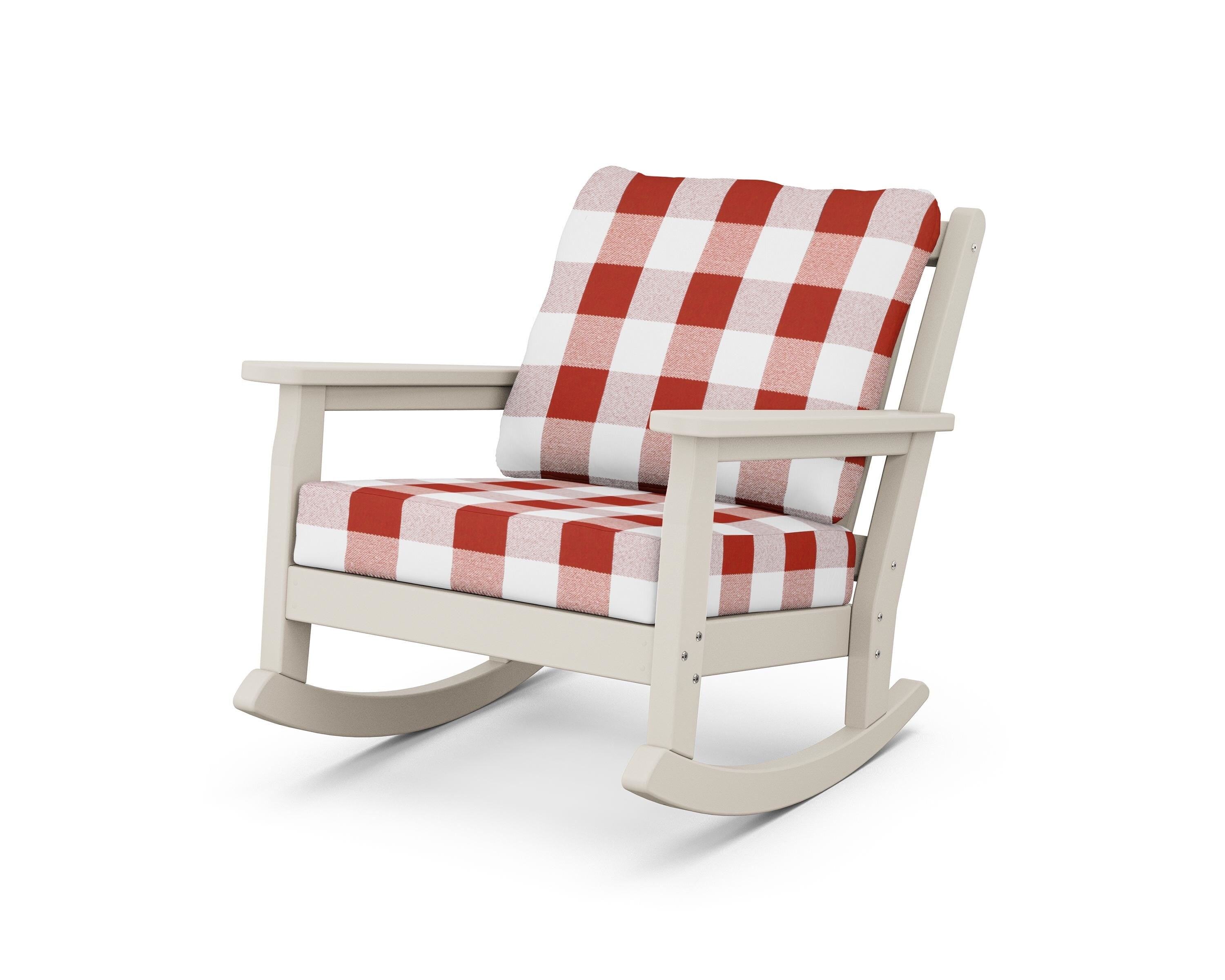 POLYWOOD® Chippendale Deep Seating Rocking Chair in Sand / Buffalo Plaid Crimson