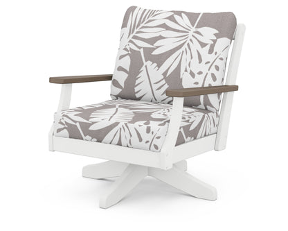 POLYWOOD® Braxton Deep Seating Swivel Chair in White / Kona / Leaf Grey Mist