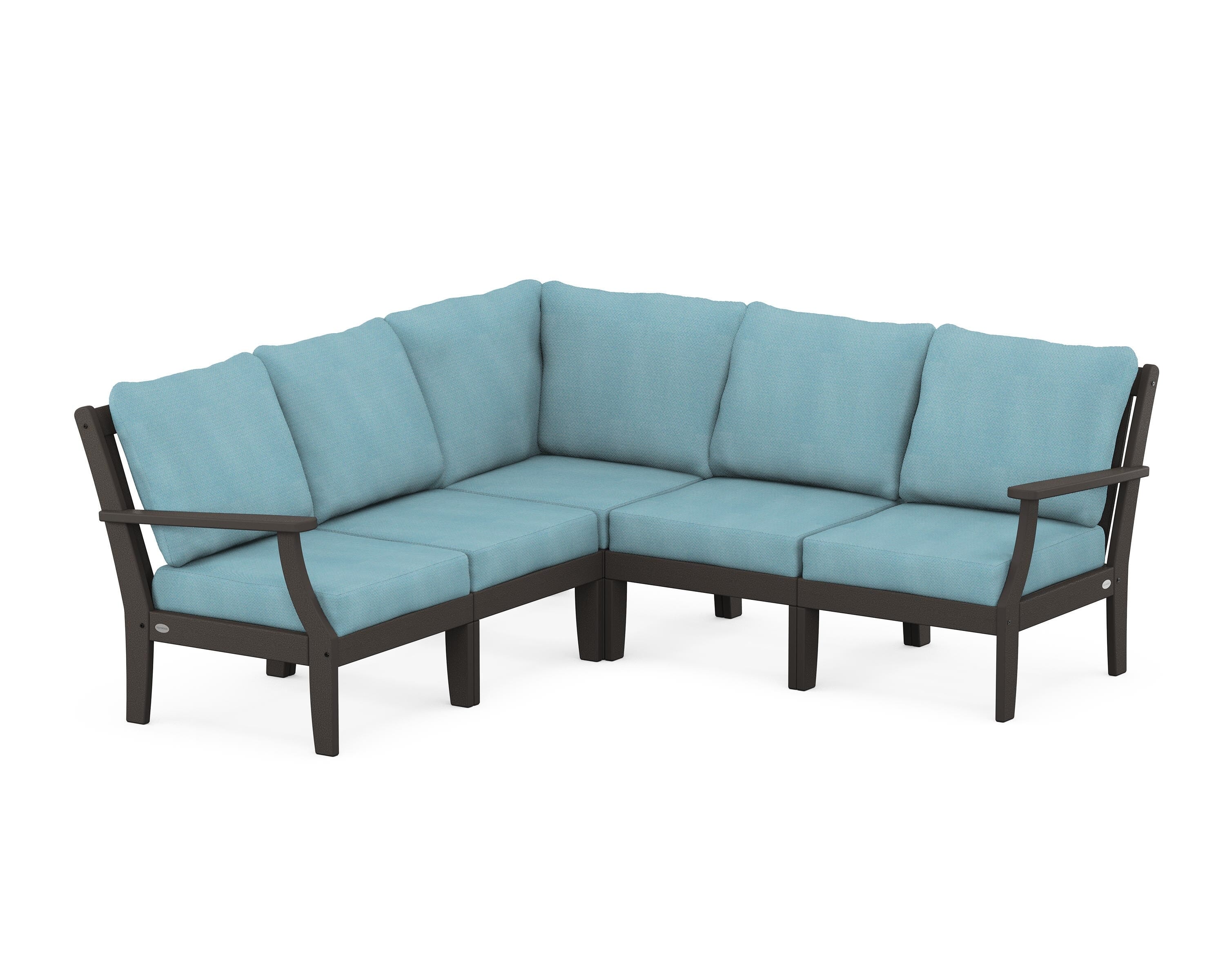 POLYWOOD® Braxton Modular 5-Piece Deep Seating Set in Vintage Coffee / Lattice Sky Blue