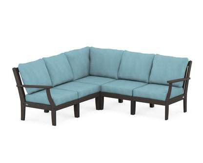 POLYWOOD® Braxton Modular 5-Piece Deep Seating Set in Vintage Coffee / Lattice Sky Blue