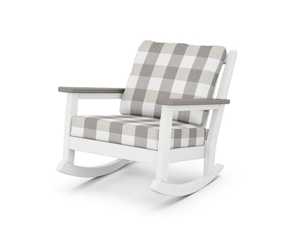 POLYWOOD® Chippendale Deep Seating Rocking Chair in White / Driftwood / Buffalo Plaid Grey Mist