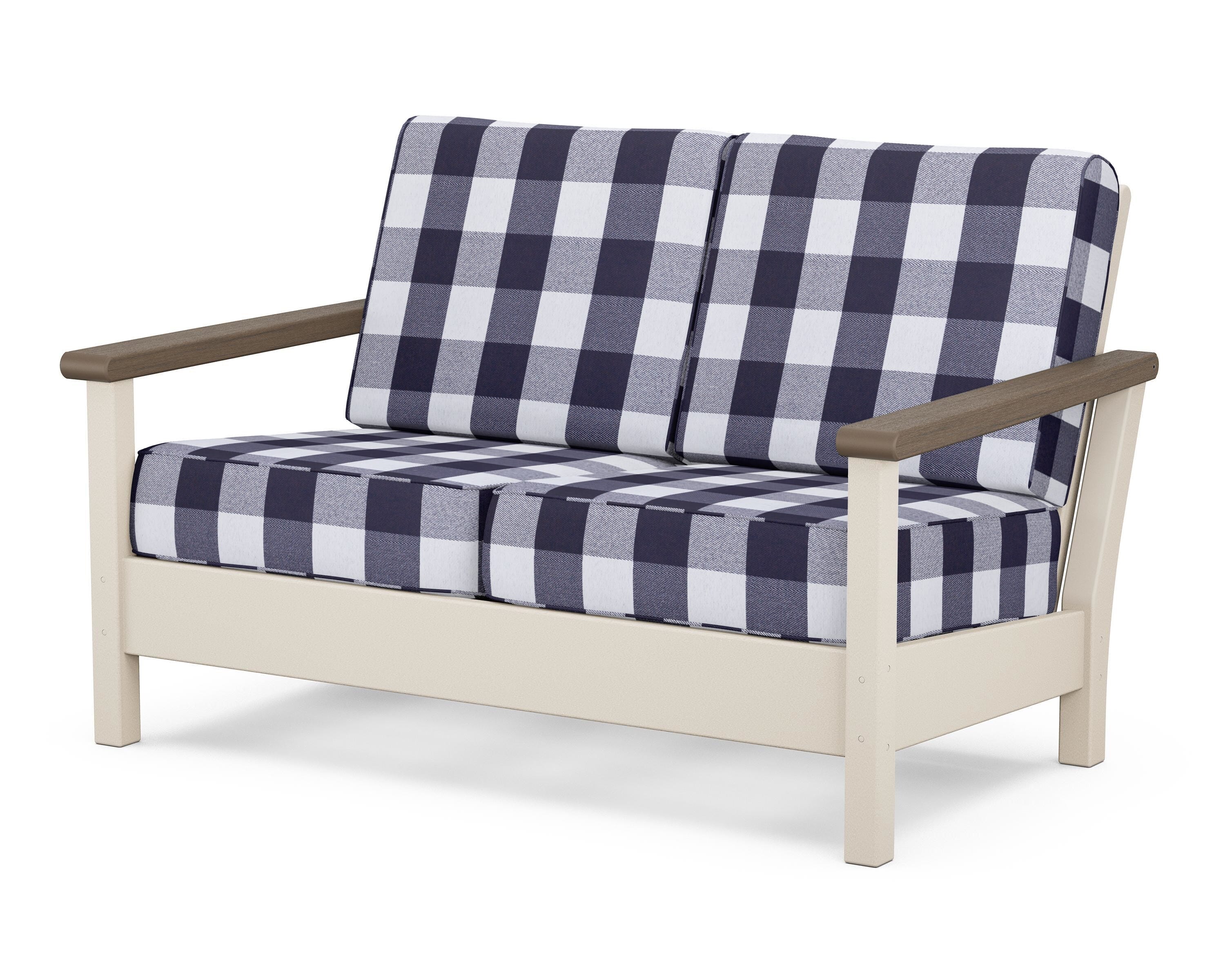 POLYWOOD® Harbour Deep Seating Loveseat in Sand / Kona / Buffalo Plaid Navy