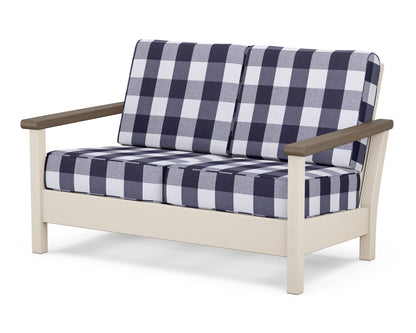POLYWOOD® Harbour Deep Seating Loveseat in Sand / Kona / Buffalo Plaid Navy