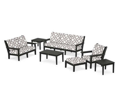 POLYWOOD® Chippendale 7-Piece Deep Seating Set in Black / Trellis Grey Mist
