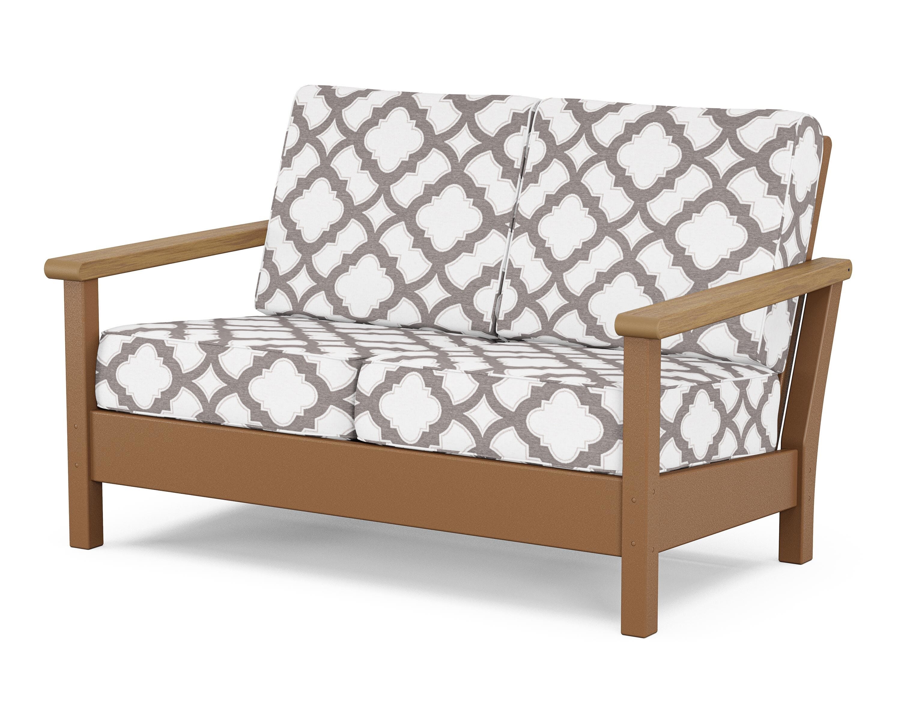POLYWOOD® Harbour Deep Seating Loveseat in Teak / Natural / Trellis Grey Mist