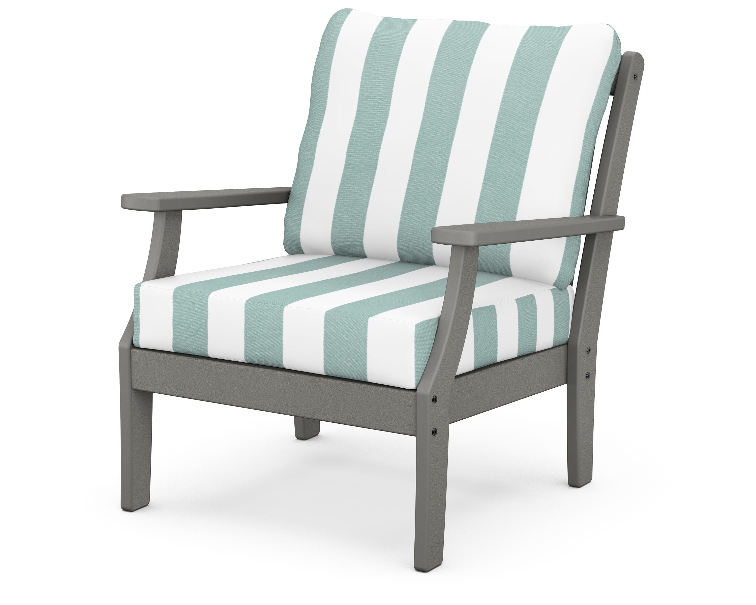 POLYWOOD® Braxton Deep Seating Chair in Slate Grey / Cabana Stripe Glacier Spa