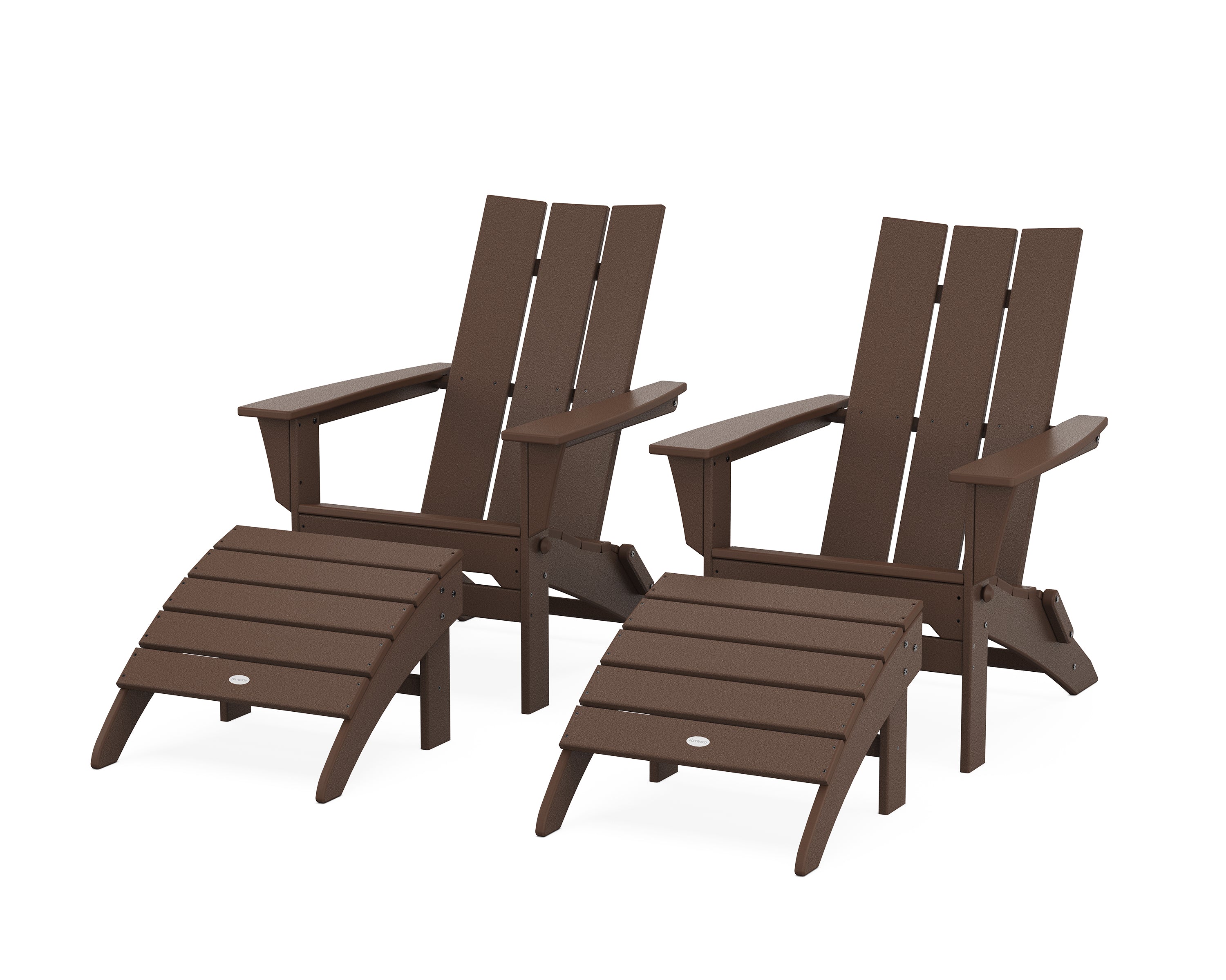 POLYWOOD® Modern Folding Adirondack Chair 4-Piece Set with Ottomans in Mahogany