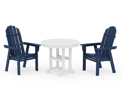 POLYWOOD® Vineyard Adirondack 3-Piece Round Dining Set in Navy / White