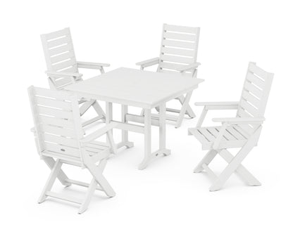 POLYWOOD® Captain Folding Chair 5-Piece Farmhouse Dining Set in White