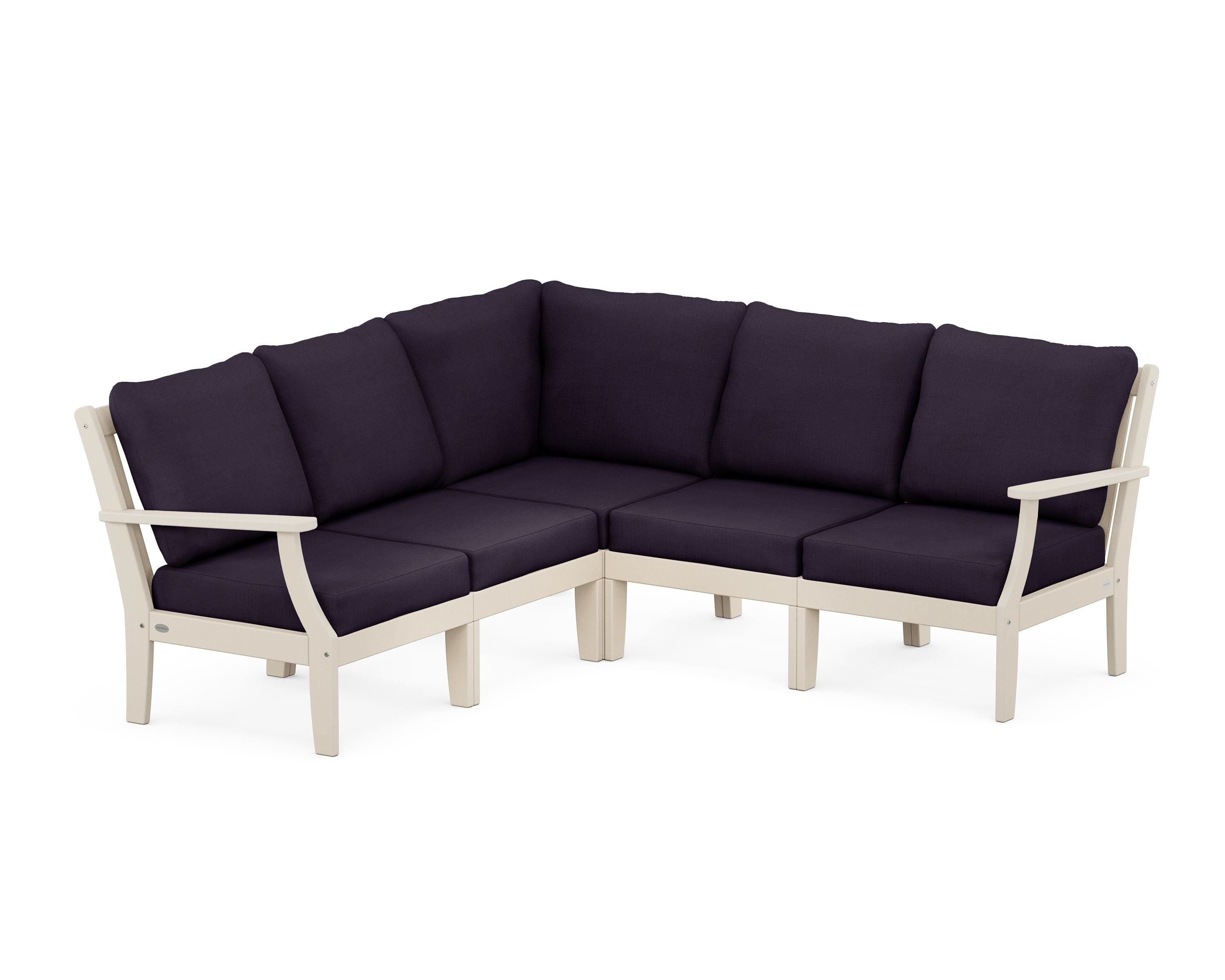 POLYWOOD® Braxton Modular 5-Piece Deep Seating Set in Sand / Navy Linen