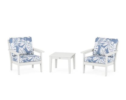Country Living Cottage 3-Piece Deep Seating Set in White / Leaf Sky Blue