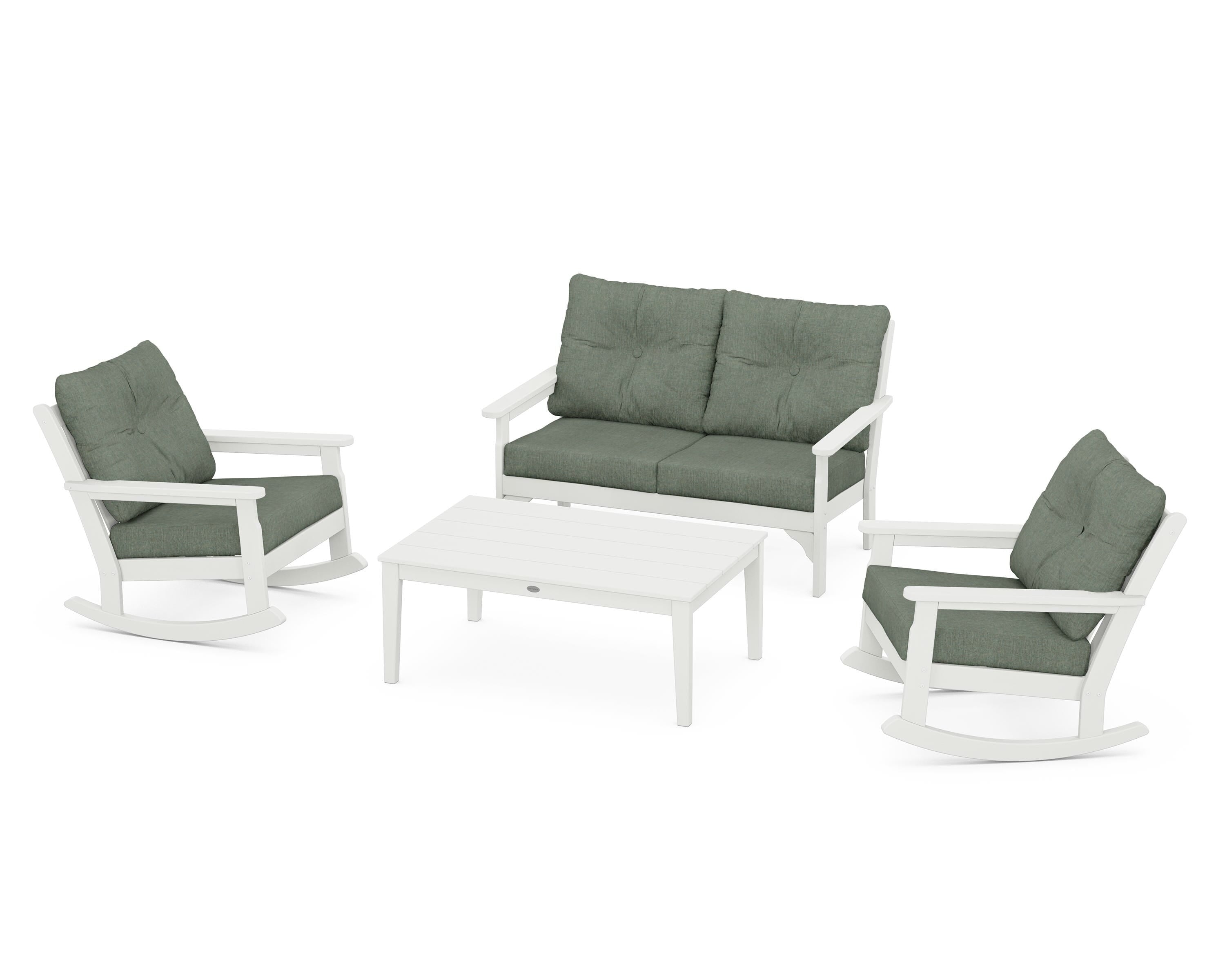POLYWOOD® Vineyard 4-Piece Deep Seating Rocking Chair Set in Vintage White / Cast Sage