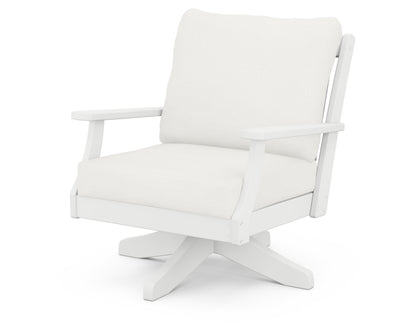 POLYWOOD® Braxton Deep Seating Swivel Chair in White / Natural Linen