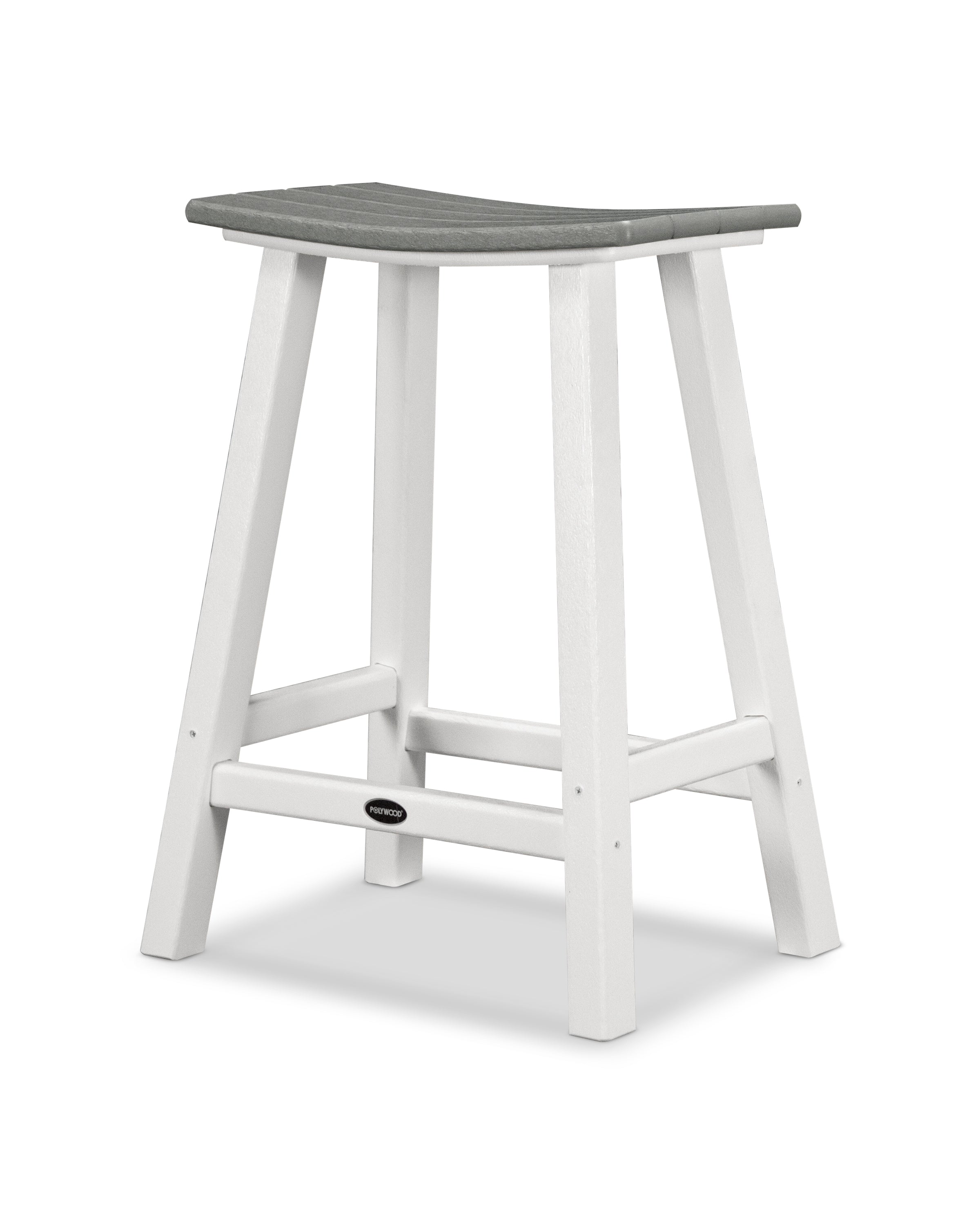 POLYWOOD® Contempo 24" Saddle Counter Stool in White / Slate Grey